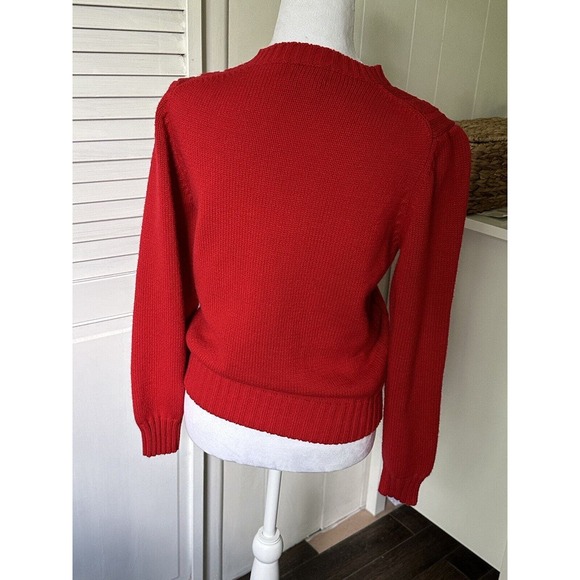 Vintage Captions Puff Sleeve Red Pullover Sweater 80s Size Large L - Picture 6 of 8